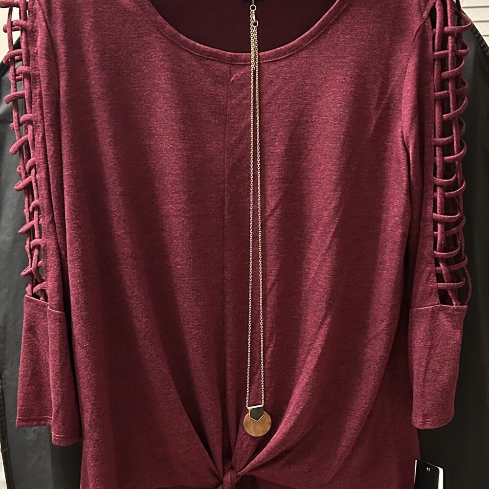 BCX - Scarlet Red Top with Necklace/Belt - Woman's Medium - Brand New with Tags